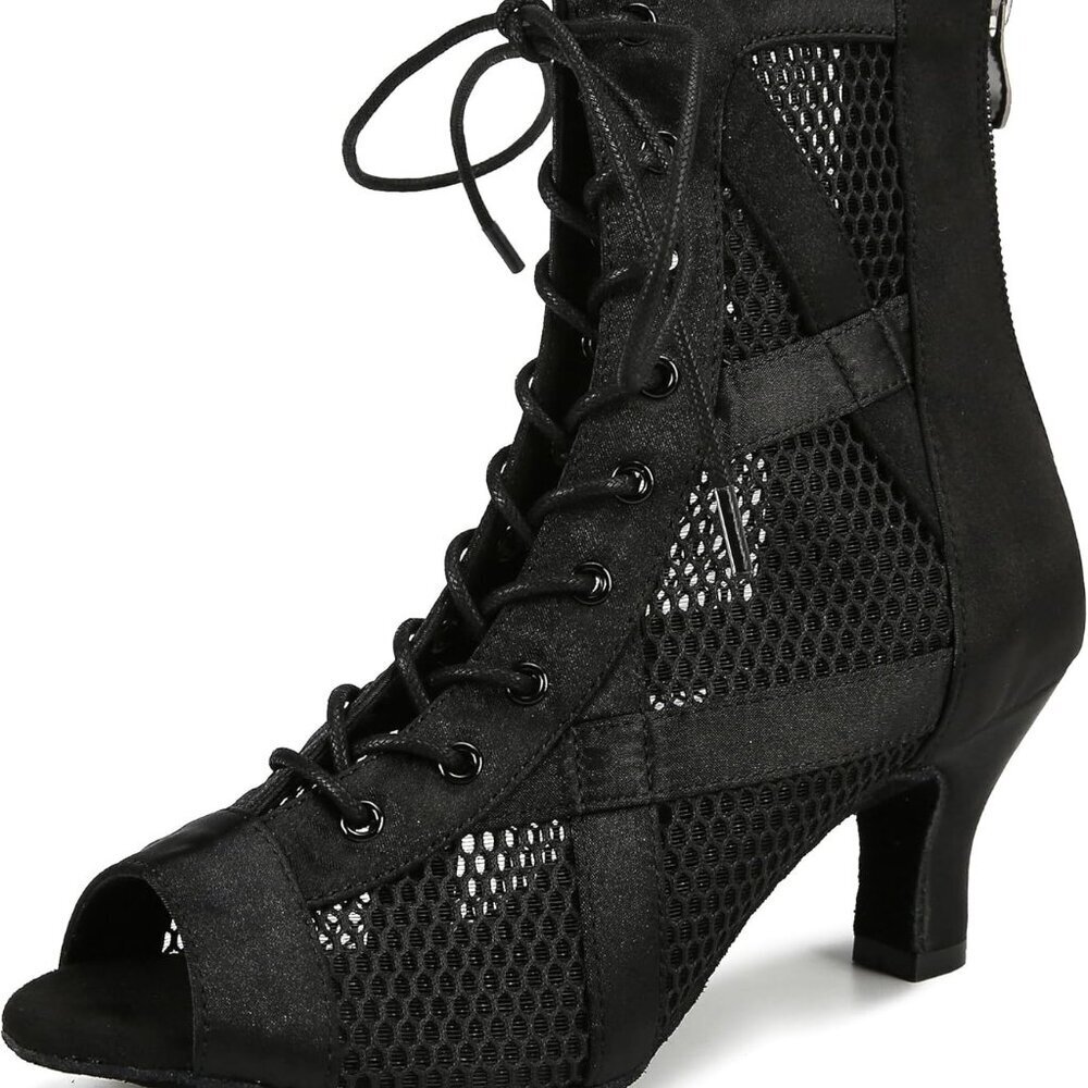 Women Ballroom Latin Salsa Dance Shoes Satin Suede Heel Footwear 2.5 3.5 inch